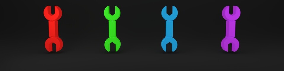 Colorful Wrench spanner icon isolated on black background. Minimalism concept. 3D render illustration