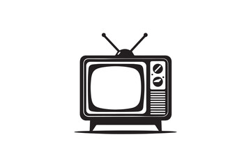 Old Analog vintage Television TV With Antennae vector silhouette illustration