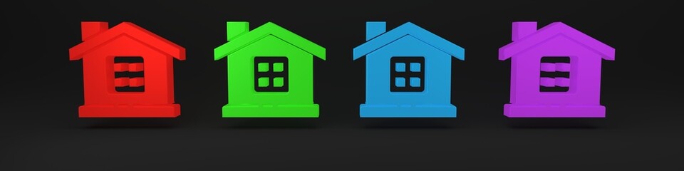 Colorful House icon isolated on black background. Home symbol. Minimalism concept. 3D render illustration