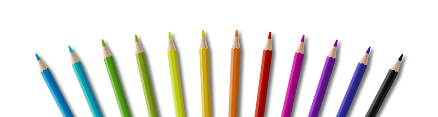 Set of color wooden pencil collection. Panoramic banner background