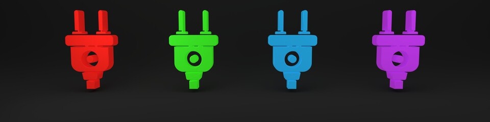 Colorful Electric plug icon isolated on black background. Concept of connection and disconnection of the electricity. Minimalism concept. 3D render illustration