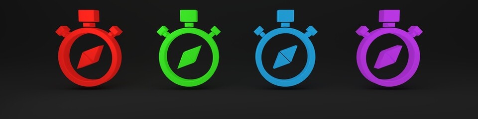 Colorful Compass icon isolated on black background. Windrose navigation symbol. Wind rose sign. Minimalism concept. 3D render illustration