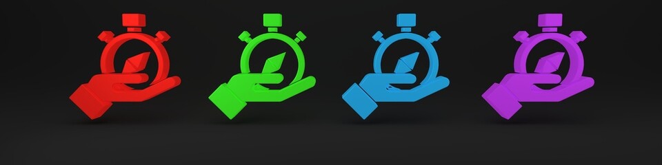 Colorful Compass icon isolated on black background. Windrose navigation symbol. Wind rose sign. Minimalism concept. 3D render illustration