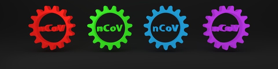 Colorful Corona virus 2019-nCoV icon isolated on black background. Bacteria and germs, cell cancer, microbe, fungi. Minimalism concept. 3D render illustration