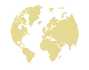 Fototapeta premium Globe, world map made of yellow dots. Isolated on transparent background