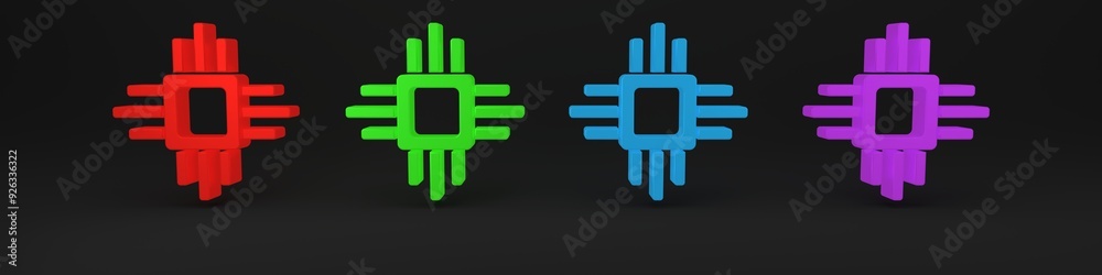 Aufkleber colorful computer processor with microcircuits cpu icon isolated on black background. chip or cpu wi