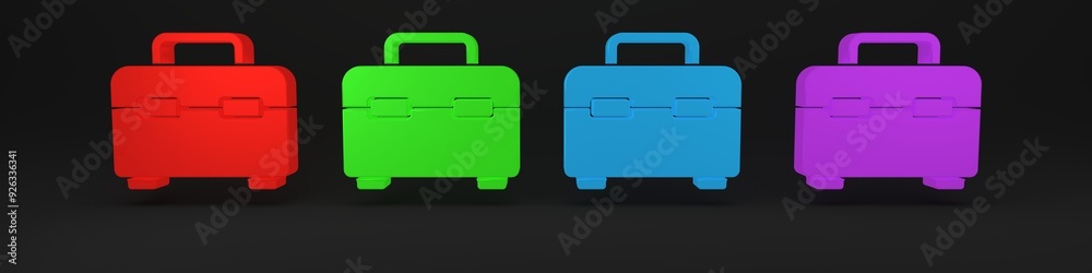 Wall mural Colorful Toolbox icon isolated on black background. Tool box sign. Minimalism concept. 3D render illustration