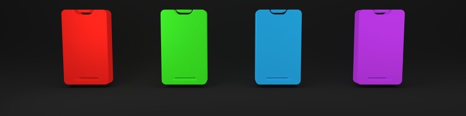 Colorful Smartphone, mobile phone icon isolated on black background. Minimalism concept. 3D render illustration