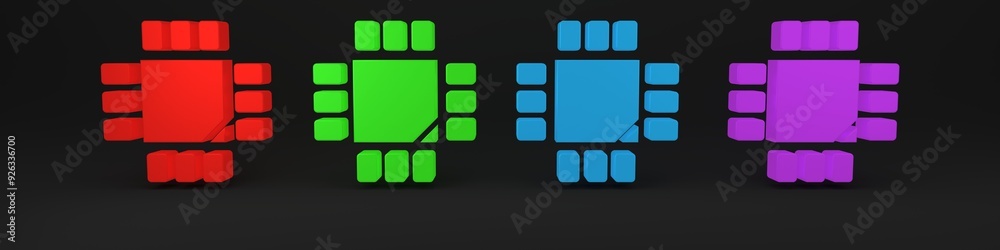 Aufkleber colorful computer processor with microcircuits cpu icon isolated on black background. chip or cpu wi