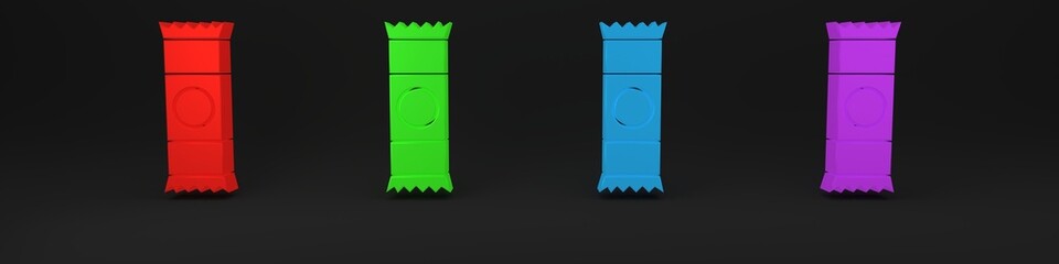 Colorful Chocolate bar icon isolated on black background. Minimalism concept. 3D render illustration