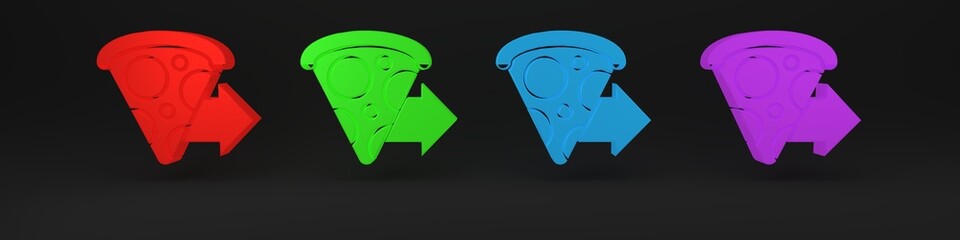 Colorful Online ordering and fast pizza delivery icon isolated on black background. Minimalism concept. 3D render illustration