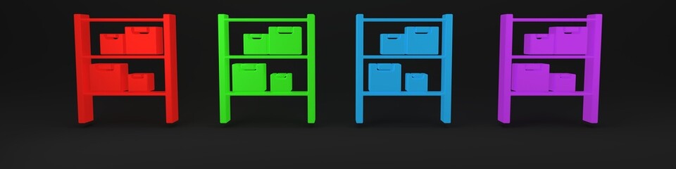 Colorful Warehouse icon isolated on black background. Minimalism concept. 3D render illustration