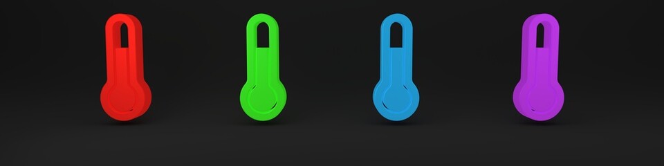 Colorful Meteorology thermometer measuring icon isolated on black background. Thermometer equipment showing hot or cold weather. Minimalism concept. 3D render illustration