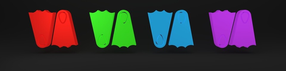 Colorful Rubber flippers for swimming icon isolated on black background. Diving equipment. Extreme sport. Sport equipment. Minimalism concept. 3D render illustration © Vadim