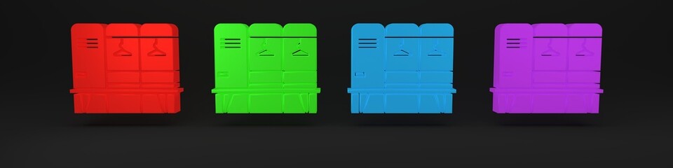 Colorful Locker or changing room for hockey, football, basketball team or workers icon isolated on black background. Minimalism concept. 3D render illustration