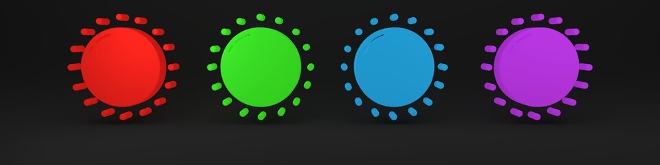 Colorful Sun icon isolated on black background. Summer symbol. Good sunny day. Minimalism concept. 3D render illustration