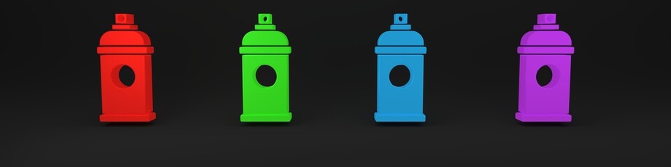 Colorful Paint spray can icon isolated on black background. Minimalism concept. 3D render illustration