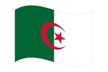 Wavy flag of Algeria, isolated on transparent background. Flag of the People's Democratic Republic of Algeria. Vector illustration