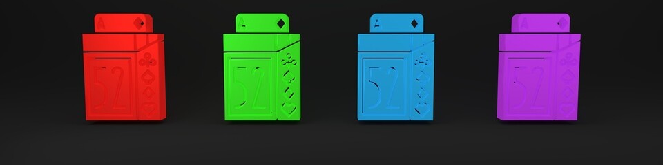 Colorful Deck of playing cards icon isolated on black background. Casino gambling. Minimalism concept. 3D render illustration