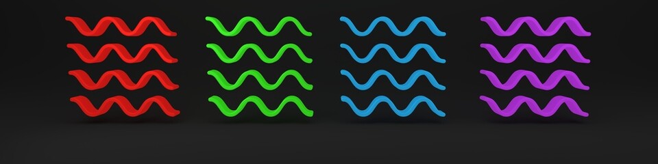 Colorful Wave icon isolated on black background. Minimalism concept. 3D render illustration