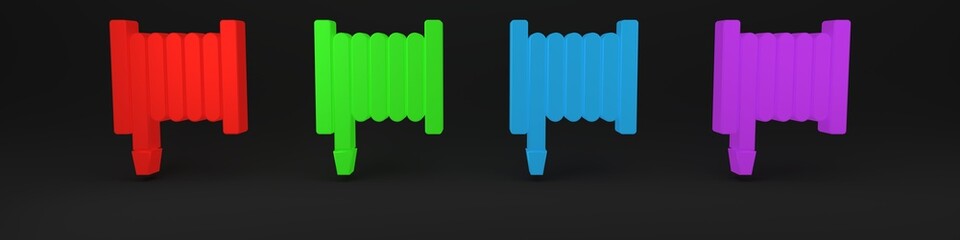 Colorful Fire hose reel icon isolated on black background. Minimalism concept. 3D render illustration