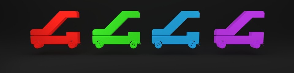 Colorful Passenger ladder for plane boarding icon isolated on black background. Airport stair travel. Minimalism concept. 3D render illustration