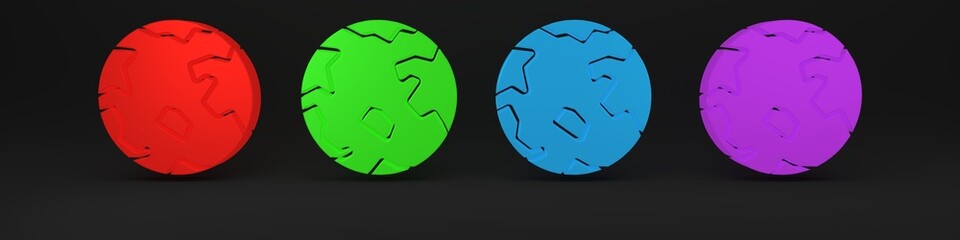 Colorful Worldwide icon isolated on black background. Pin on globe. Minimalism concept. 3D render illustration