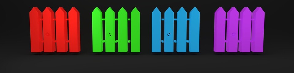 Colorful Garden fence wooden icon isolated on black background. Minimalism concept. 3D render illustration