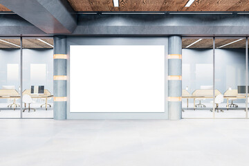 Modern office corridor with a blank billboard for advertising. 3D Rendering