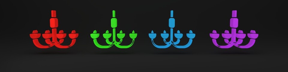 Colorful Chandelier icon isolated on black background. Minimalism concept. 3D render illustration
