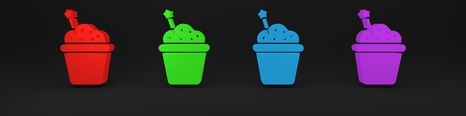 Colorful Cake icon isolated on black background. Happy Birthday. Minimalism concept. 3D render illustration