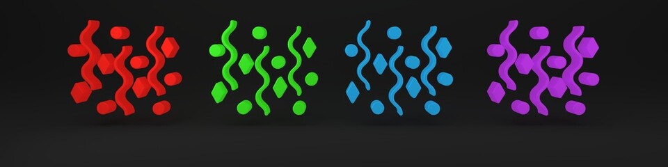 Colorful Festive confetti icon isolated on black background. Minimalism concept. 3D render illustration