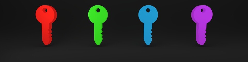 Colorful Key icon isolated on black background. Minimalism concept. 3D render illustration
