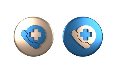 Colorful Emergency phone call to hospital icon isolated on white background. Circle button. 3D render illustration