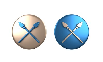 Colorful Crossed medieval spears icon isolated on white background. Medieval weapon. Circle button. 3D render illustration