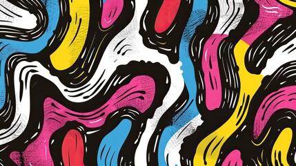 Obraz premium Retro Abstract Line Art with Vibrant Colors and Patterns