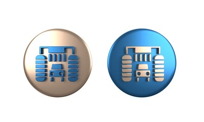 Colorful Car wash icon isolated on white background. Carwash service and water cloud icon. Circle button. 3D render illustration