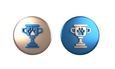 Colorful Pet award symbol icon isolated on white background. Medal with dog footprint as pets exhibition winner concept. Circle button. 3D render illustration