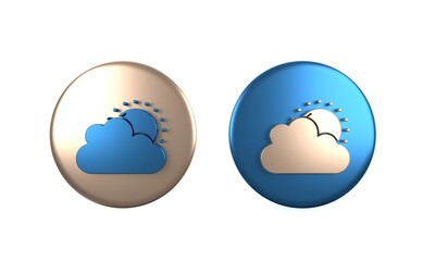 Colorful Sun and cloud weather icon isolated on white background. Circle button. 3D render illustration