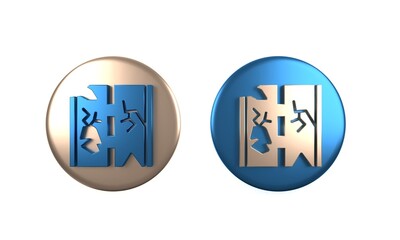 Colorful Broken road icon isolated on white background. Circle button. 3D render illustration