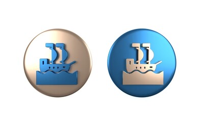 Colorful Sailboat or sailing ship icon isolated on white background. Sail boat marine cruise travel. Circle button. 3D render illustration