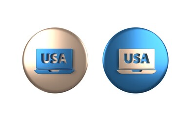 Colorful USA United states of america on laptop icon isolated on white background. Circle button. 3D render illustration