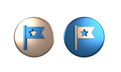 Colorful American flag icon isolated on white background. Flag of USA. United States of America. Circle button. 3D render illustration