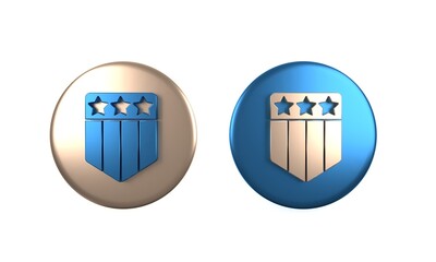 Colorful Shield with stars and stripes icon isolated on white background. United States of America country flag. 4th of July. USA Independence day. Circle button. 3D render illustration