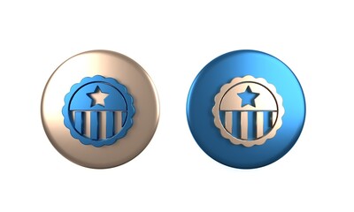 Colorful Medal with star icon isolated on white background. Winner achievement sign. Award medal. Circle button. 3D render illustration