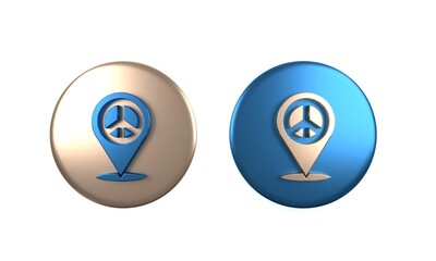 Colorful Location peace icon isolated on white background. Hippie symbol of peace. Circle button. 3D render illustration