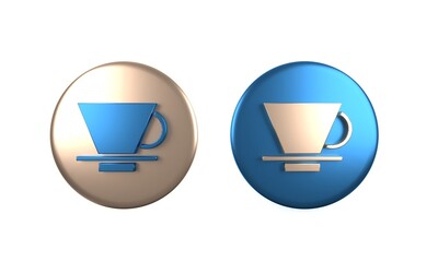 Colorful V60 coffee maker icon isolated on white background. Circle button. 3D render illustration