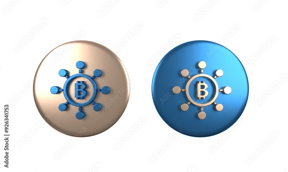 Poster colorful blockchain technology bitcoin icon isolated on white background. abstract geometric block c