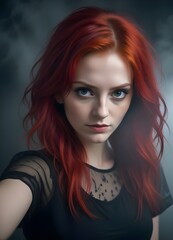 Naklejka premium Smiling Red-Haired Girl: Top Beauty