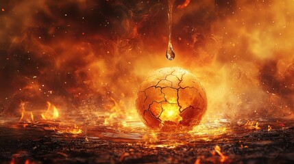 Earth sphere melting in intense flames representing the destructive force of climate change and the urgency of global environmental action